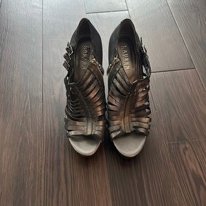 Ralph Lauren Platform Block Heels | Metallic